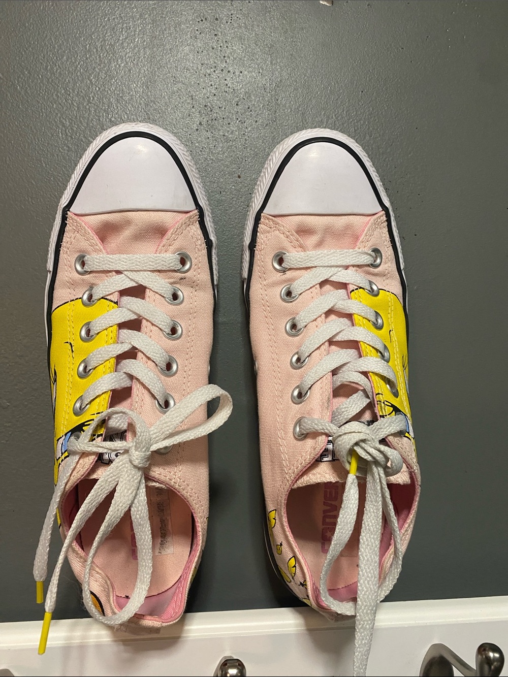 Converse Low Top Sneakers in Pink with Yellow Panels